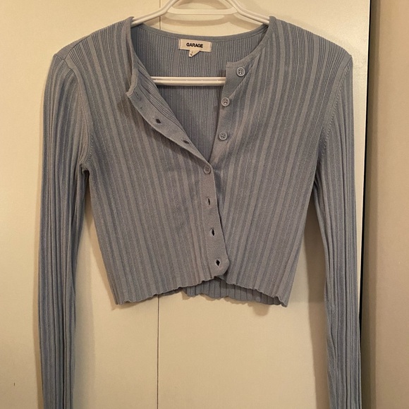 Garage Ribbed Blue Button Cardigan - Picture 3 of 3